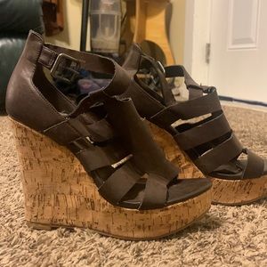 Brown wedge heeled sandals